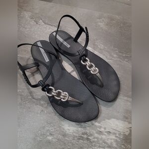 Ipanema Black & Silver Sandals. Women Size 10 US. Made In Brazil.